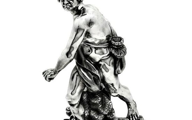 Italian Solid Silver Sculpture David & Goliath Classical Male Figure Model
