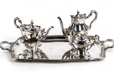 Italian silver four pieces tea and coffee set with tray