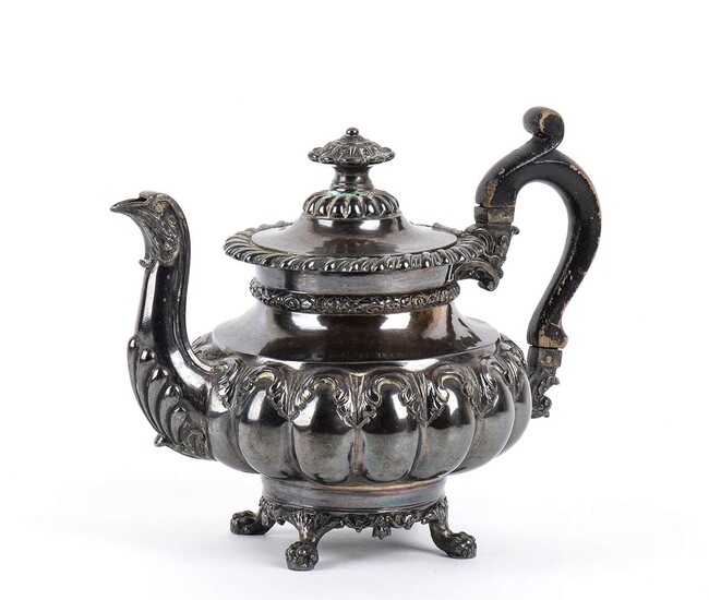 Italian silver teapot - Naples, 1832-1872 pyriform body resting...