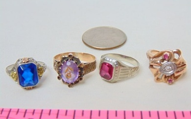 Jewelry. (4) 14kt gold rings. Antique amethyst ring 14k hallmark, missing stones around the ring