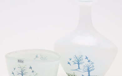 KJELL ENGMAN. vase and bowl, 2 pieces, glass, “Oktober”, Kosta Boda, signed, label marked.