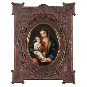 KPM Porcelain Plaque of Mary and Jesus in Carved Frame