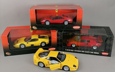 KYOSHO - QUATRE VOITURES échelle 1/18 : 1x Ferrari F40 jaune sans la boite 1x...