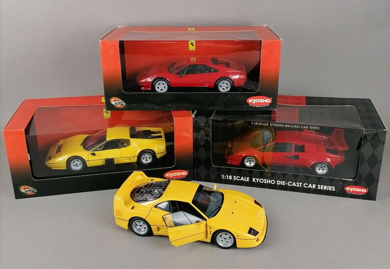 KYOSHO - QUATRE VOITURES échelle 1/18 : 1x Ferrari F40 jaune sans la boite 1x...