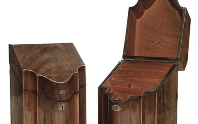 Knife Boxes. Pair of George III mahogany knife boxes