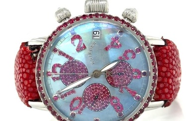 Krieger Gigantium Chronograph Stainless Steel Mother of Pearl and Ruby Limited Edition Watch