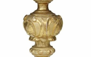 LARGE CARVED GILTWOOD & BRONZE TWO-LIGHT LAMP