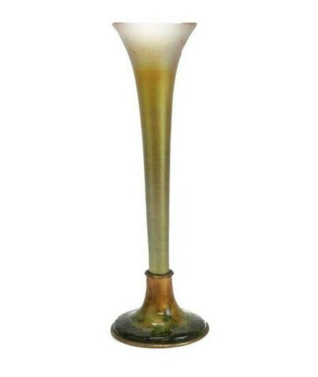 LCT Tiffany Favrile Trumpet Glass Vase Enamel Base