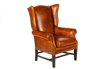 LEATHER & STUDDED WINGBACK CHAIR