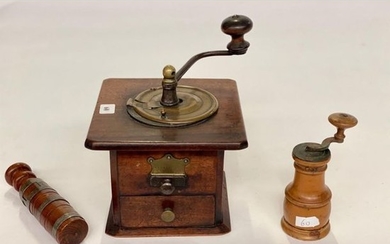LOT including a COFFEE MILL in wood and...