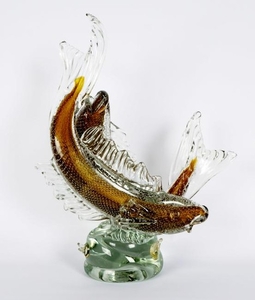 Large Alfredo Barbini Murano Double Fish Sculpture
