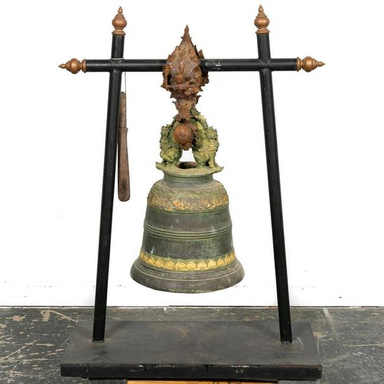 Large South-east Asian Bronze Bell on Stand