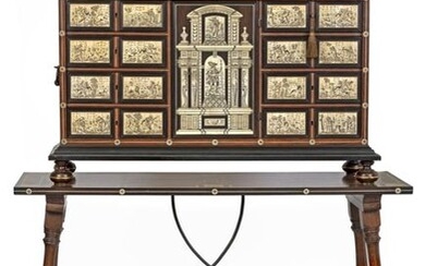 Large cabinet and its support in rosewood veneer and engraved...