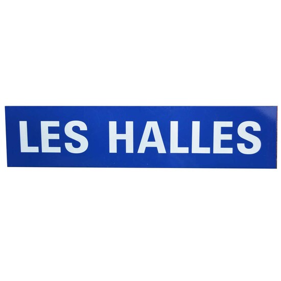 Large original French railway station enamel sign 'Les Halles' Paris