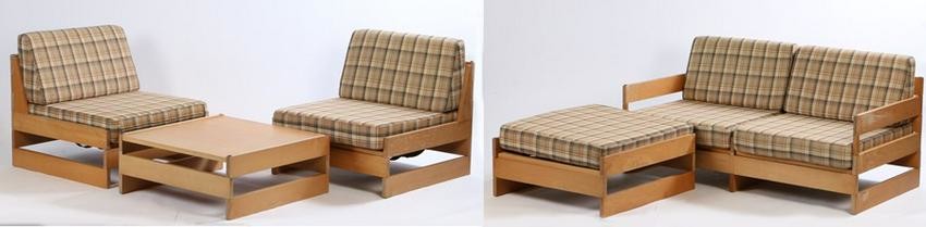 Late 20th century light wood two seat settee, two