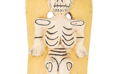 Latin American Carved Wood Skeleton Plaque