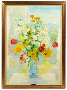 Le Pho 'Fleurs' Large Oil on Canvas