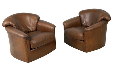 Leather Barrel Chairs - Pair