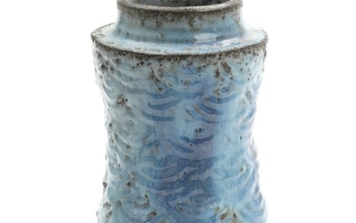 SOLD. Lis Ehrenreich: A hard burned earthenware vase modelled with wave pattern, decorated with light blue glaze. H. 25.5 cm. – Bruun Rasmussen Auctioneers of Fine Art