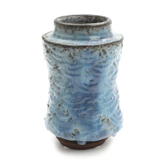 SOLD. Lis Ehrenreich: A hard burned earthenware vase modelled with wave pattern, decorated with light blue glaze. H. 25.5 cm. – Bruun Rasmussen Auctioneers of Fine Art