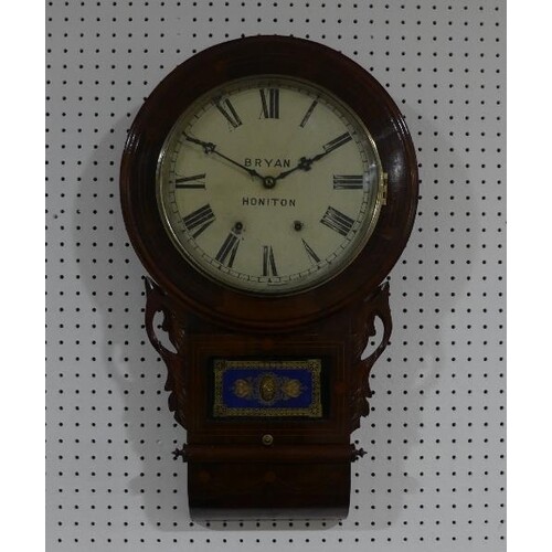 Local Interst; A late Victorian in-laid mahogany Wall Clock,...