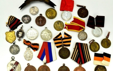 Lot of 25 Russian Imperial Medals, Jettons and Badges.