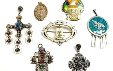 Lot of 7 Mexican Vintage Brooches Pendants