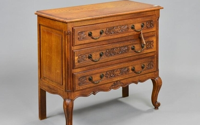 Louis XV Style Carved Oak 3 Drawer Chest #1