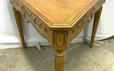Louis XVI Vtg Carved Wood Triangular Accent Table