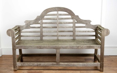 Lutyens garden bench teak, unmarked, 165cm wide x 102cm hig...