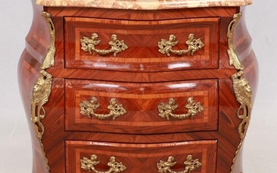 MARBLE TOP FRENCH STYLE FRUITWOOD BOMBE CHEST
