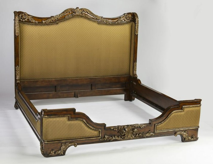 Marge Carson king size carved & silk upholstered bed