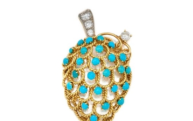 Marianne Ostier Gold, Turquoise and Diamond Brooch