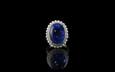 Medici Jewelry 25.65ct Blue Sapphire, 0.70ctw Diamond, Pearl Ring