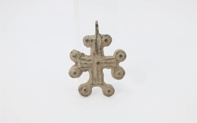 Medieval Bronze Bottony Cross Pendant 12th,13en Century AD