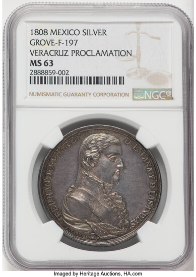 Mexico: , Ferdinand VII silver "Veracruz" Proclamation Medal 1808 MS63 NGC,...