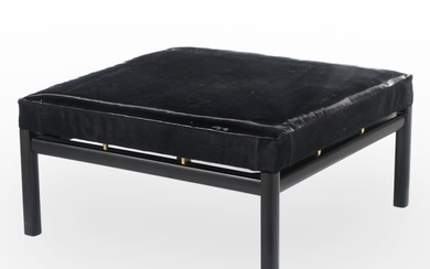Michael Taylor for Baker Modernist Ebonized, Patent Leather, and Cowhide Ottoman