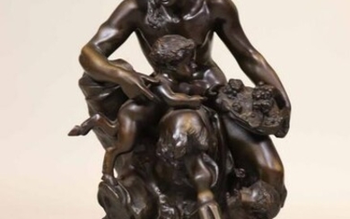 Michel Claude Clodion, Bronze, Faun and Two Putti