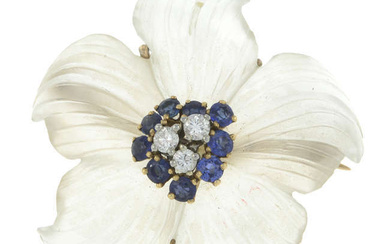 Mid 20th century gold rock crystal, sapphire & diamond flower brooch, Tiffany & Co.