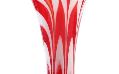 Mid-Century Modern Red and White Art Glass Vase 10 inches height x 6 in. wide