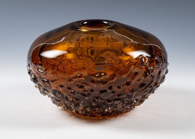 Mid Century Modern Textured Amber Glass Vase