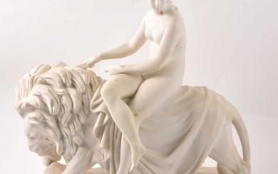 Minton Parian statue, Una and the Lion, after John Bell