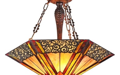 Mission Style Stained Art Glass Pendant Fixture