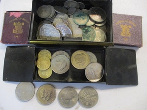 Mixed coins to include Festival of Britain coins, silver cro...
