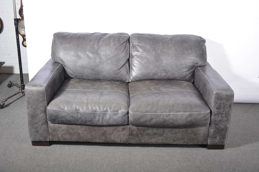 Modern grey raw leather two seater settee