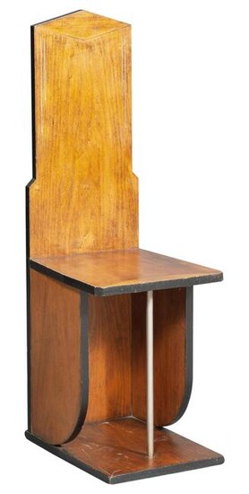Modernist Walnut and Metal High Back Side Chair