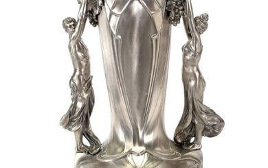 Monumental WMF Jugendstil Figural Pewter Vase.