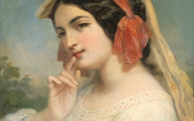 N. HENRY XIX Century Portrait of Vittoria Caldoni Oil...