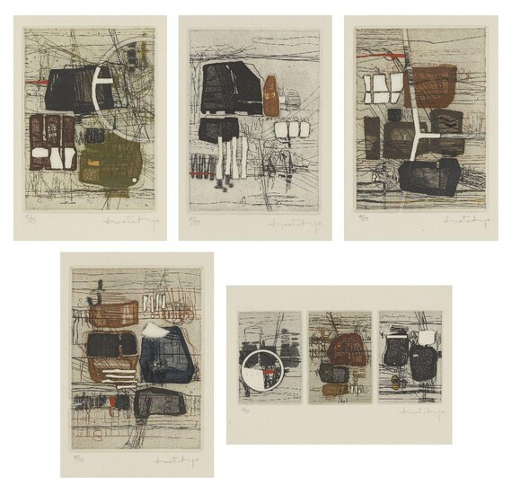 Najar Barsoumian Hratchya, Syrian b.1939- Untitled (Five Works); five etchings in colours on wove, each signed and numbered 8/99 in pencil, each sheet 33 x 24.8cm (unframed) (5)