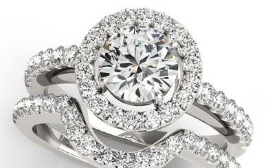 Natural 2.5 CTW Diamond Engagement Ring SET 18K White Gold